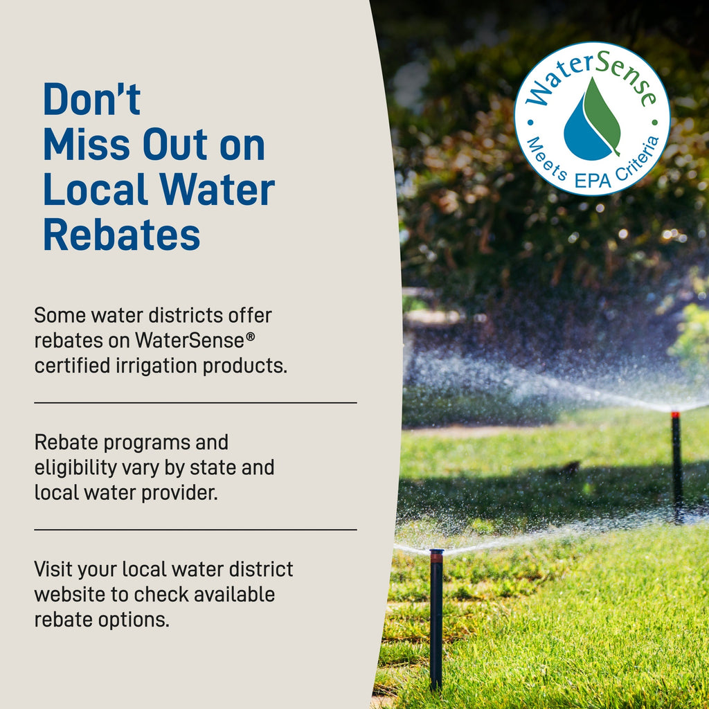 Irrigation watering graphic about local rebates.