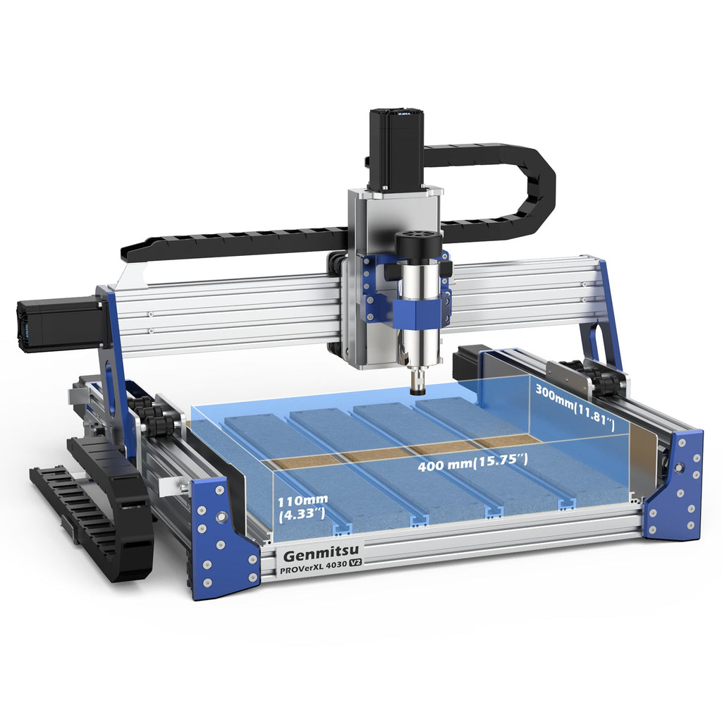 CNC router with blue work surface and spindle.