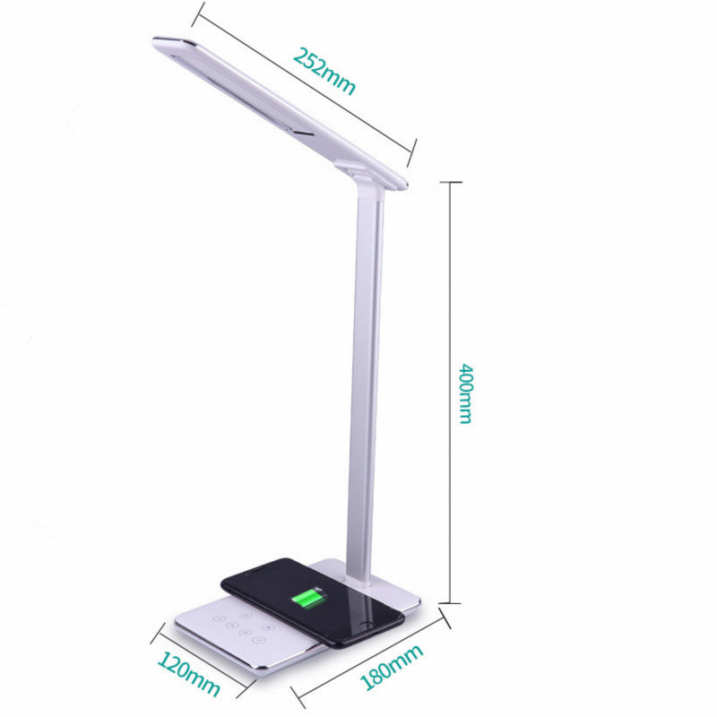 White desk lamp with measurement arrows.