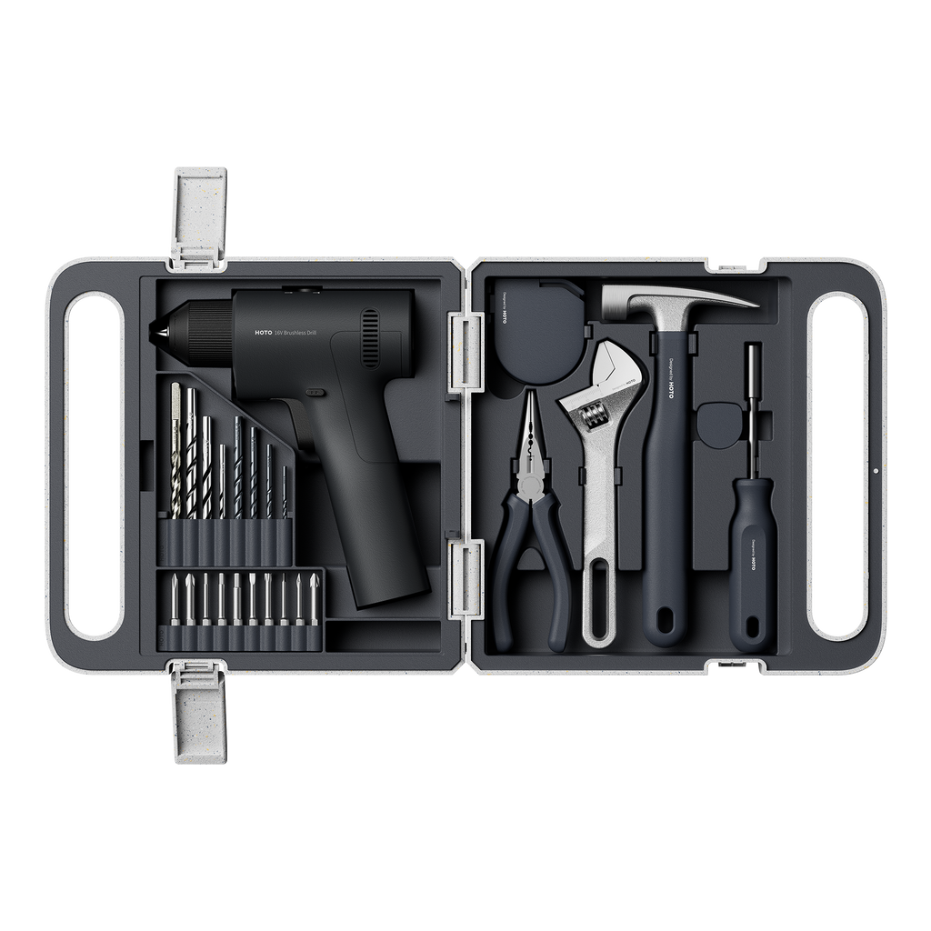 Tool kit in fitted gray case.