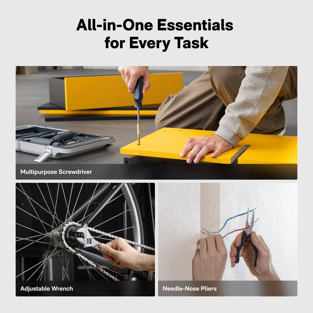 Tools used on chair, bicycle and drawer.