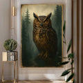 Owl portrait canvas displayed in a desk.