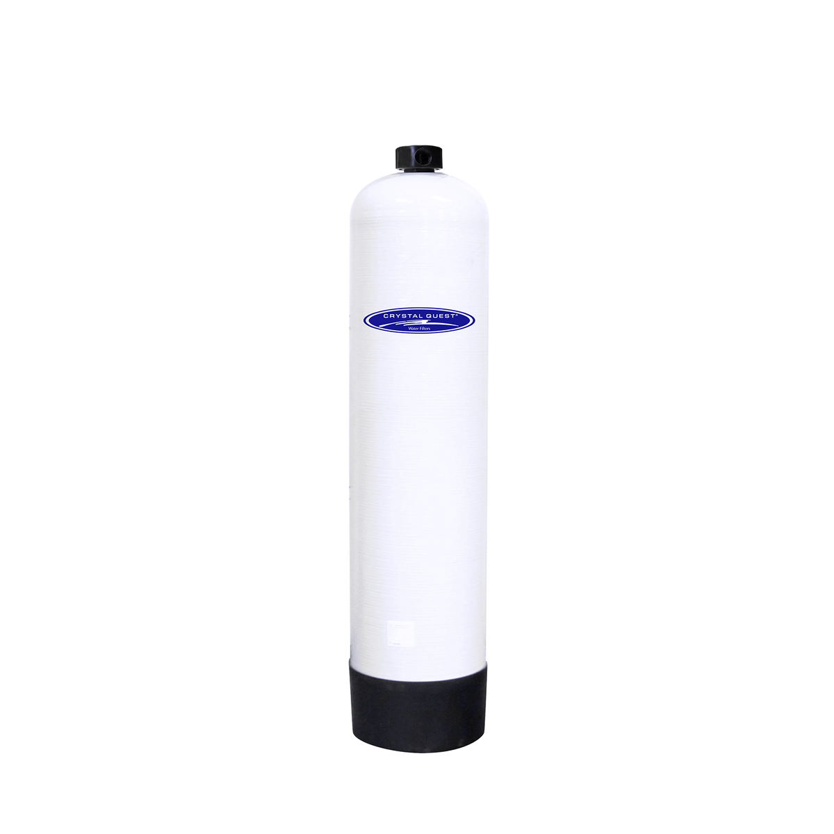 Long white cylindrical filter cartridge with a small top fitting and a black base.