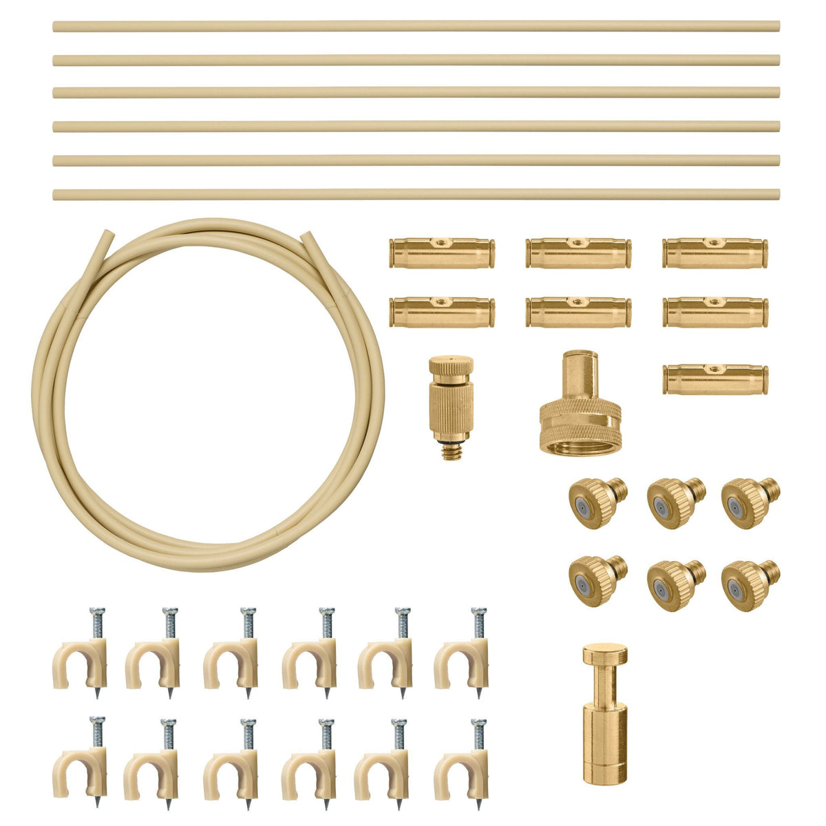 Brass tubing, ring and assorted connector fittings.