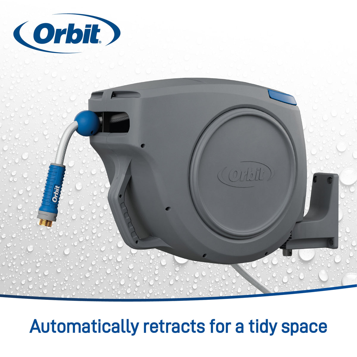 Hose reel with automatic retraction infographic.