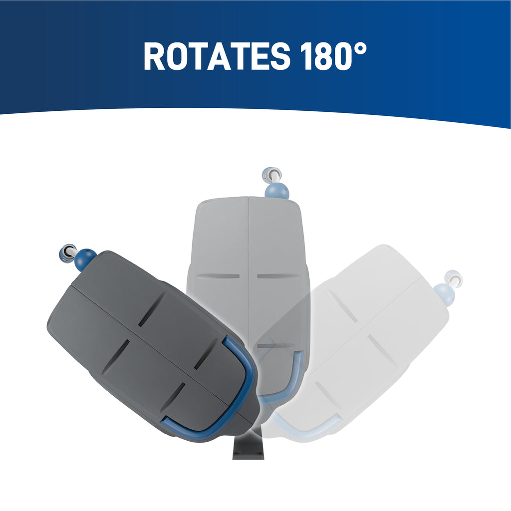 Hose reel wall-mount rotation infographic.