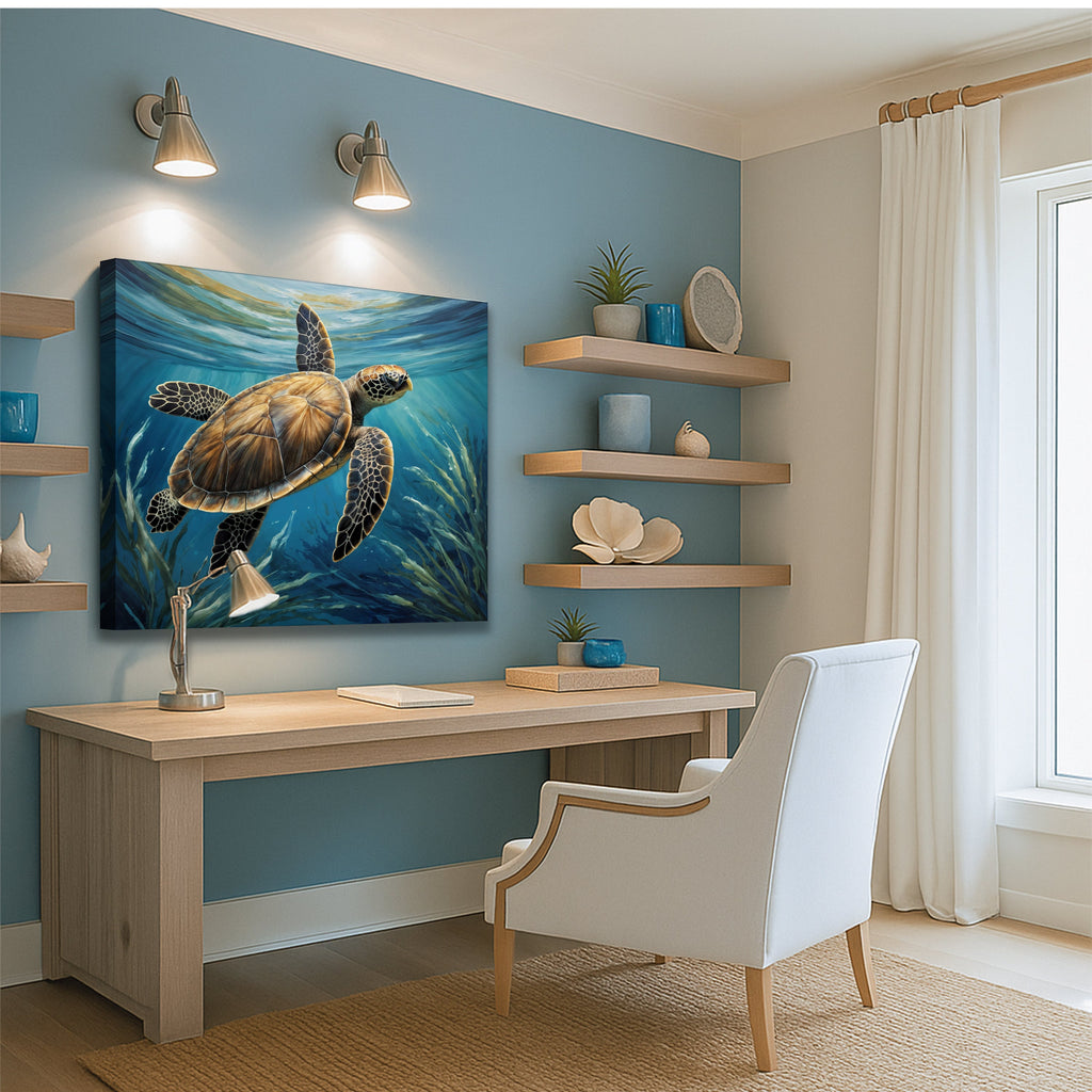 Turtle In Seagrass Coastal Wall Art