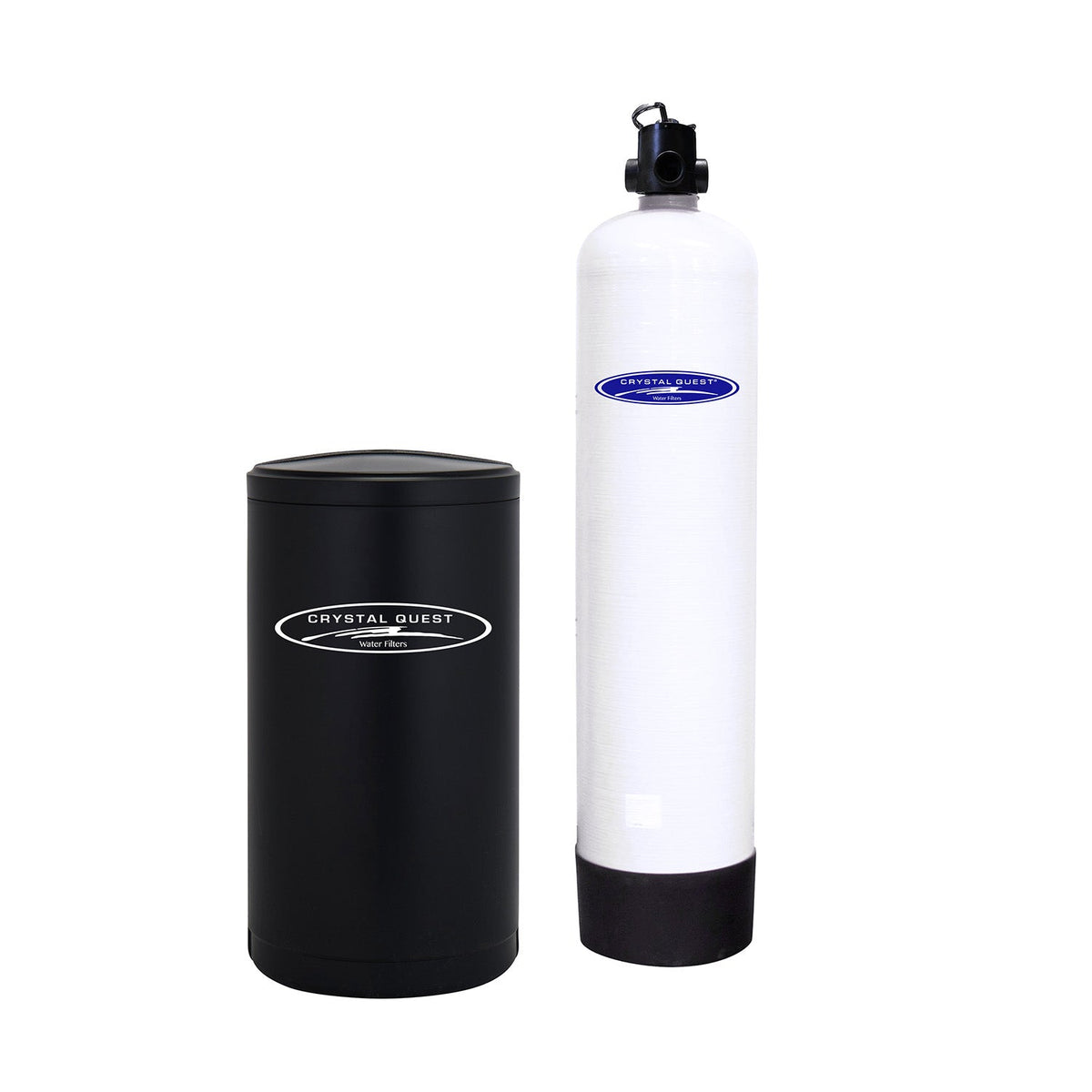 Long white filter cartridge with a threaded top fitting beside a black protective cover.