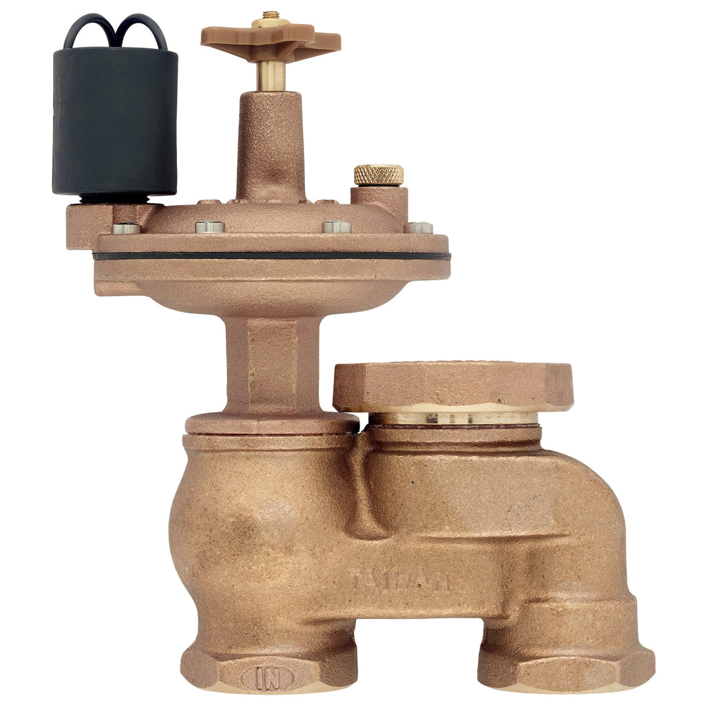 Brass irrigation valve with black solenoid.