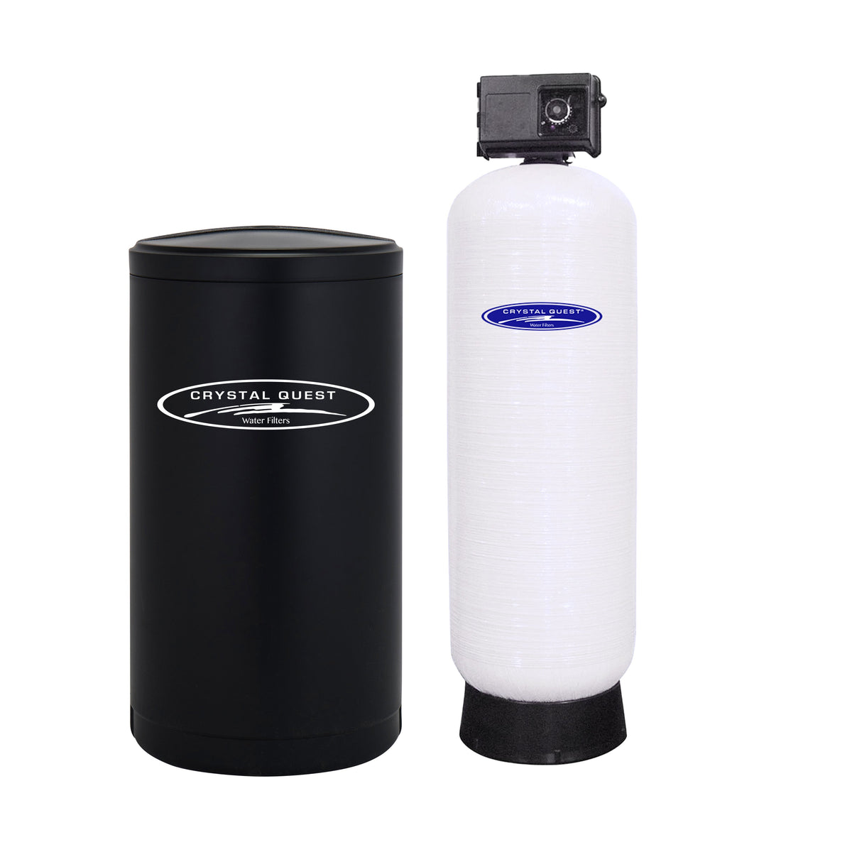 Rounded-shoulder white filter cartridge with a square black top fitting beside a black protective cover.