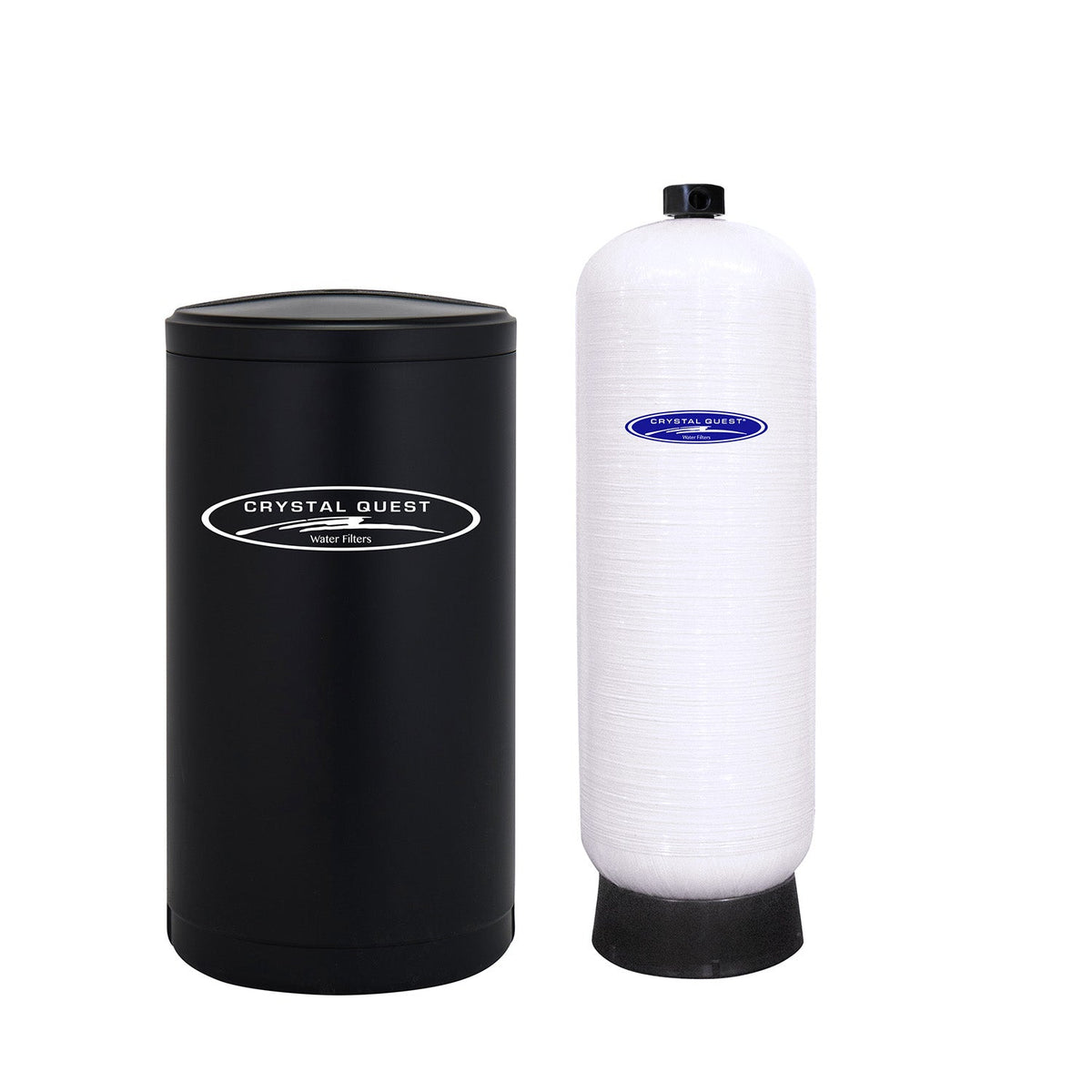 Rounded-shoulder white filter cartridge with a small black top fitting beside a black protective cover.