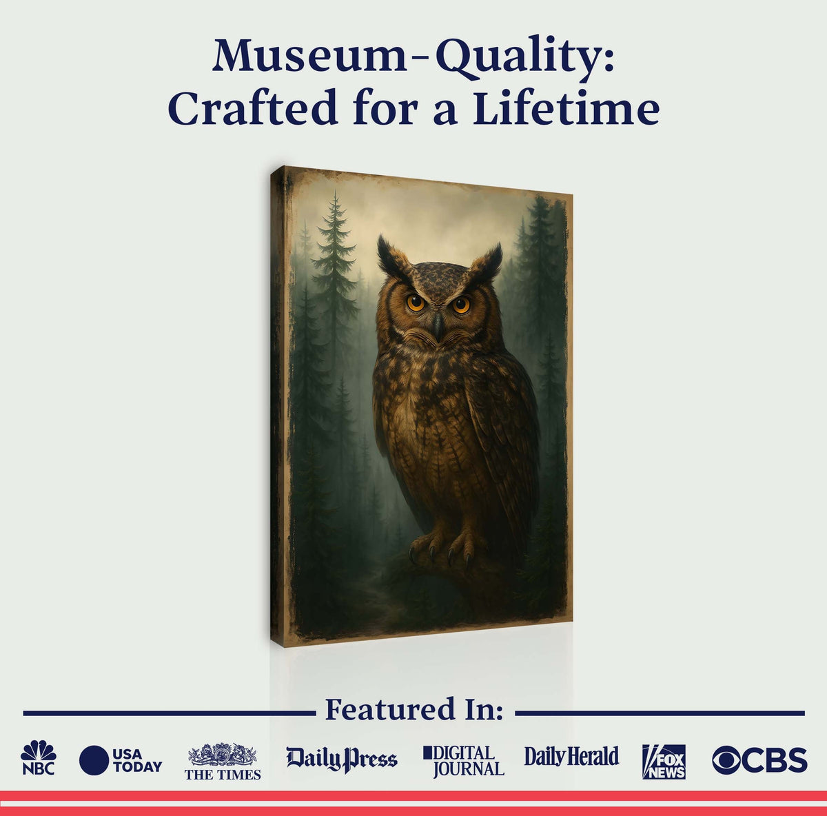 Owl portrait canvas with a print-quality graphic.