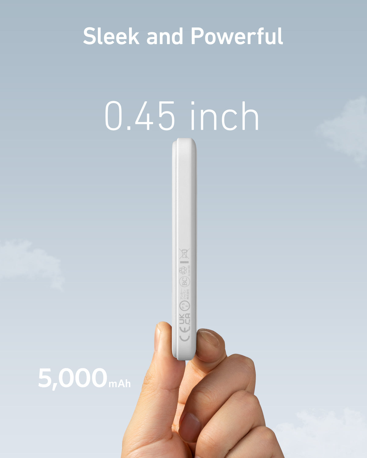 White magnetic power bank thickness graphic.