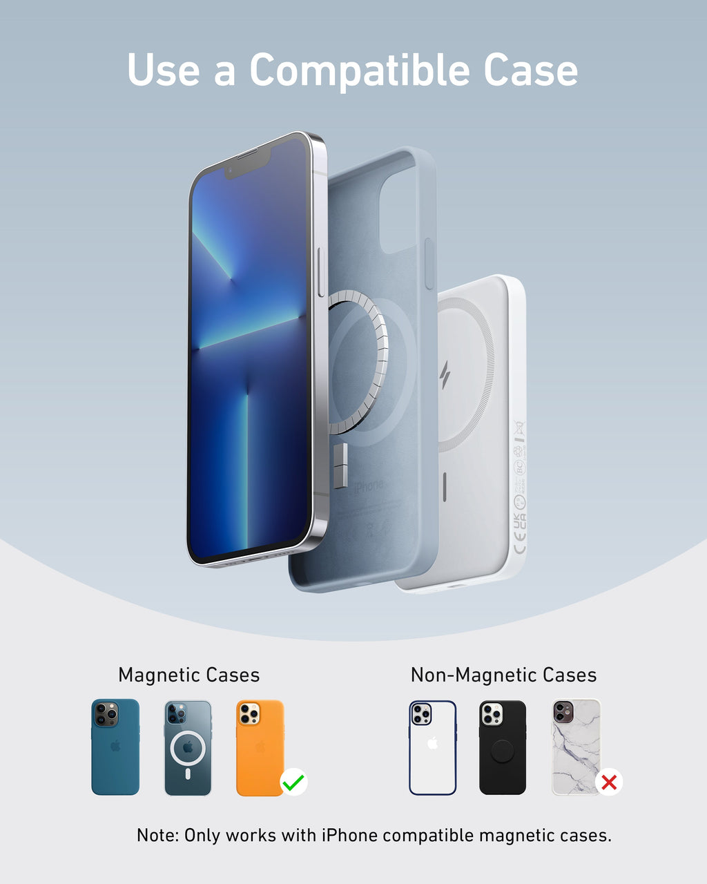White magnetic power bank phone case compatibility.