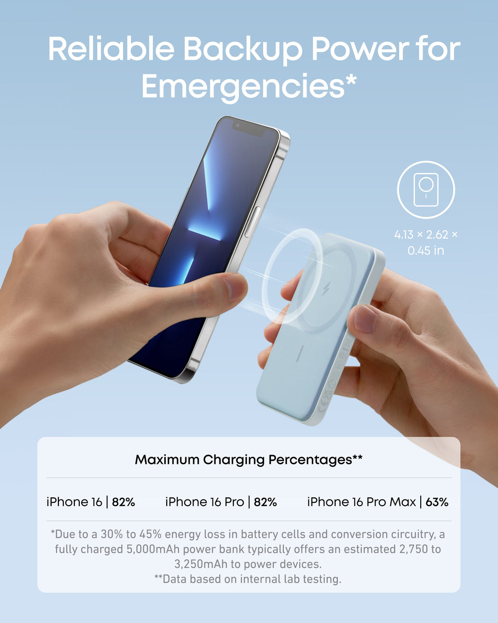Blue power bank backup charging graphic.