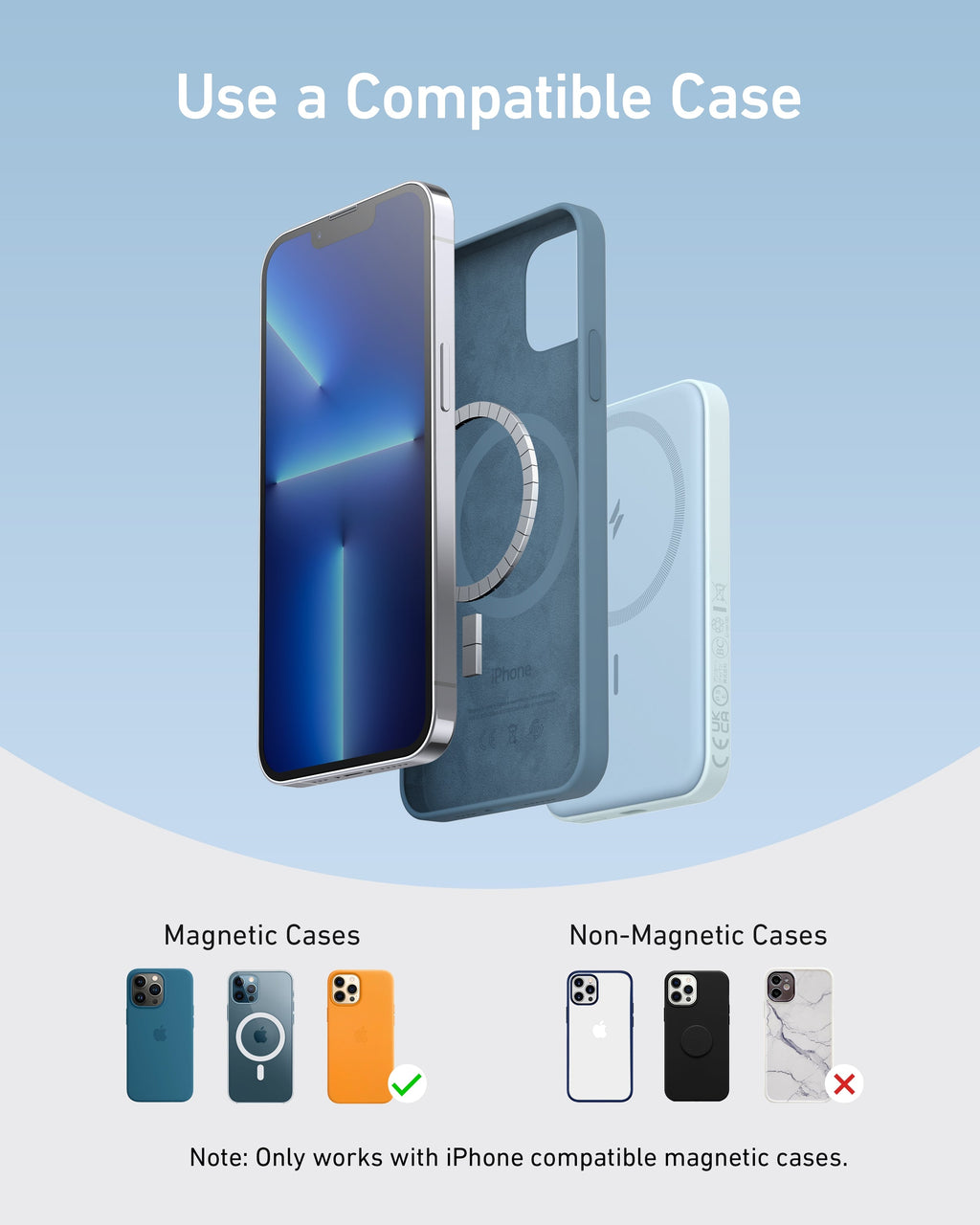 Blue power bank phone case compatibility.