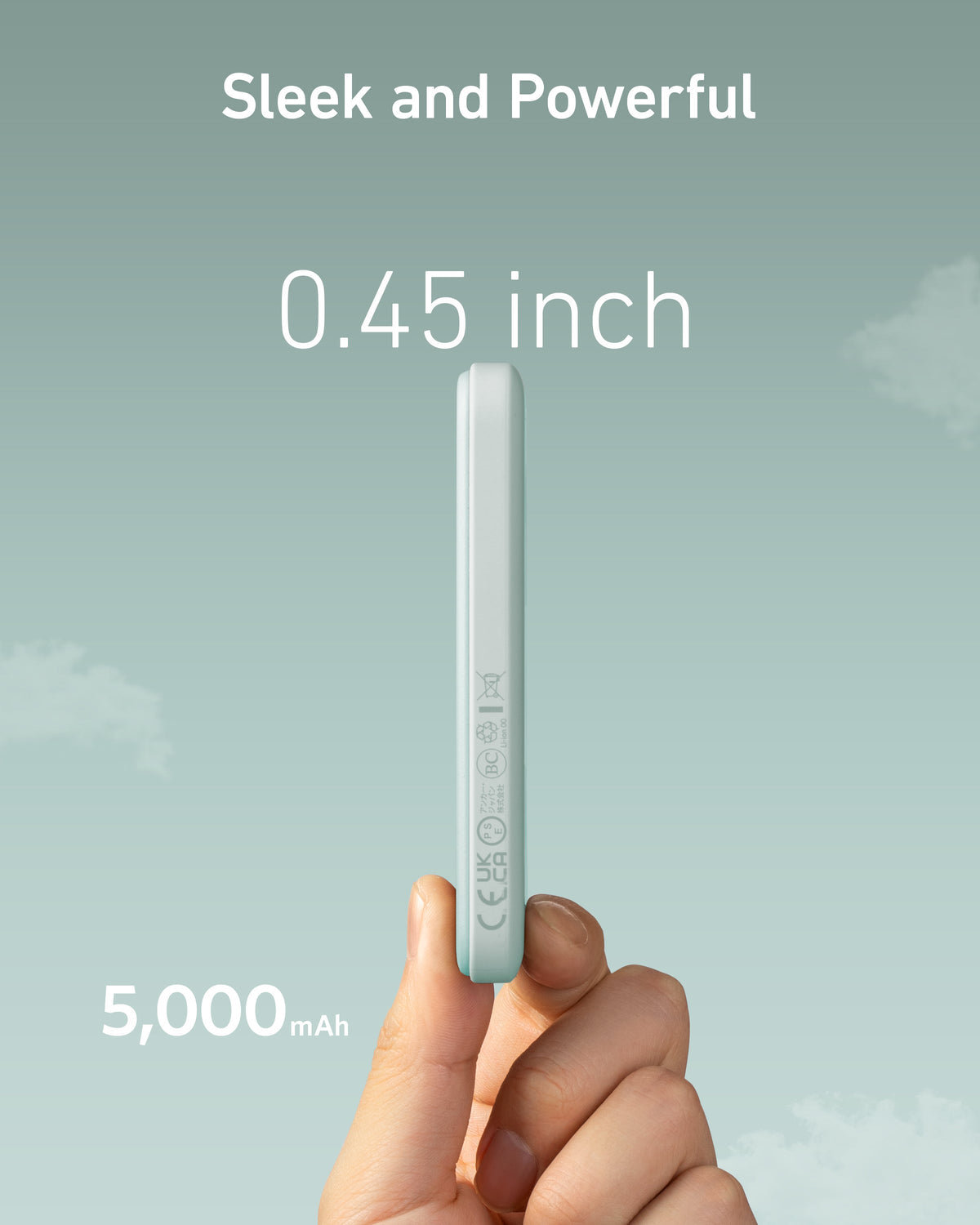 Green magnetic power bank thickness graphic.