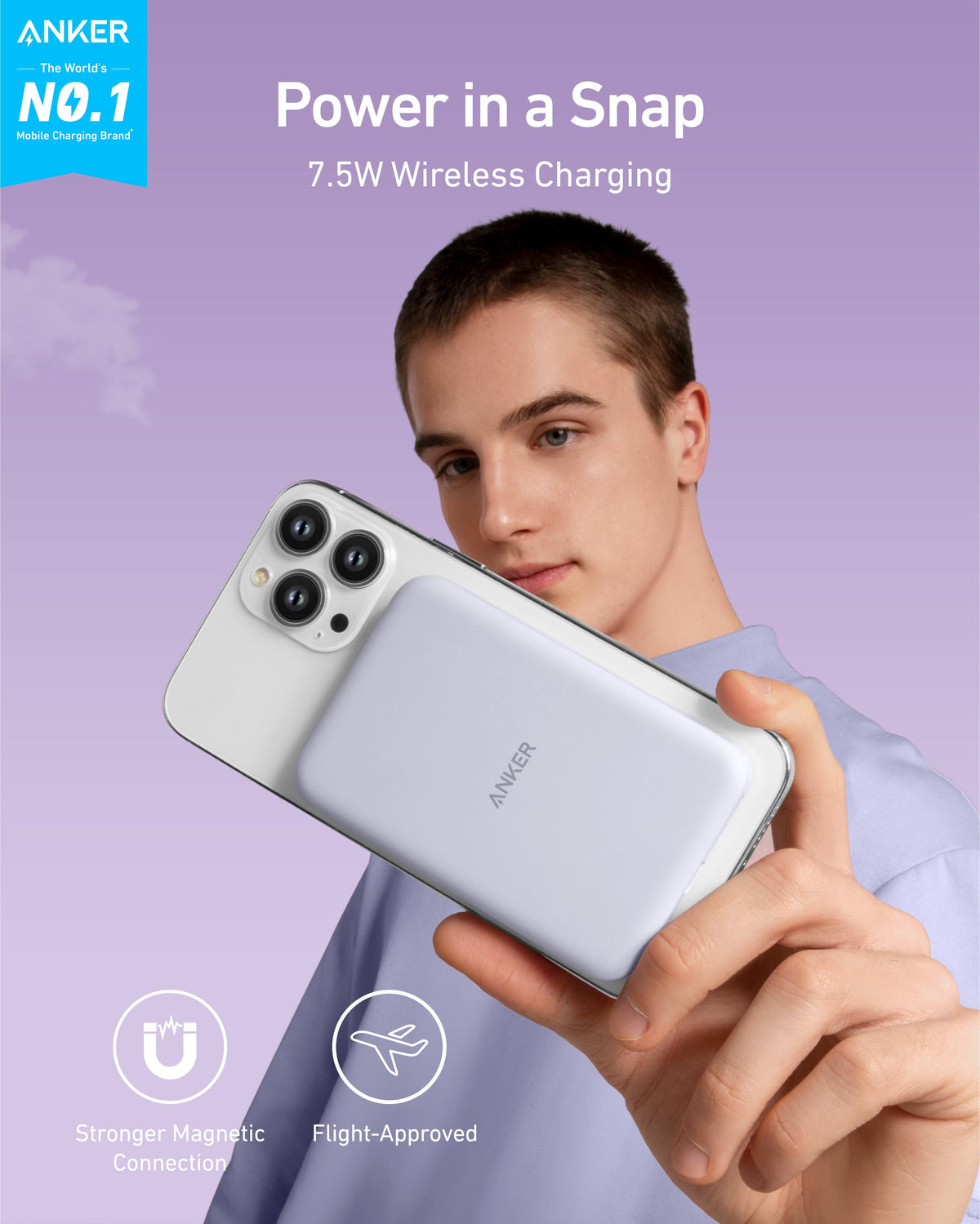 Person using purple magnetic power bank.