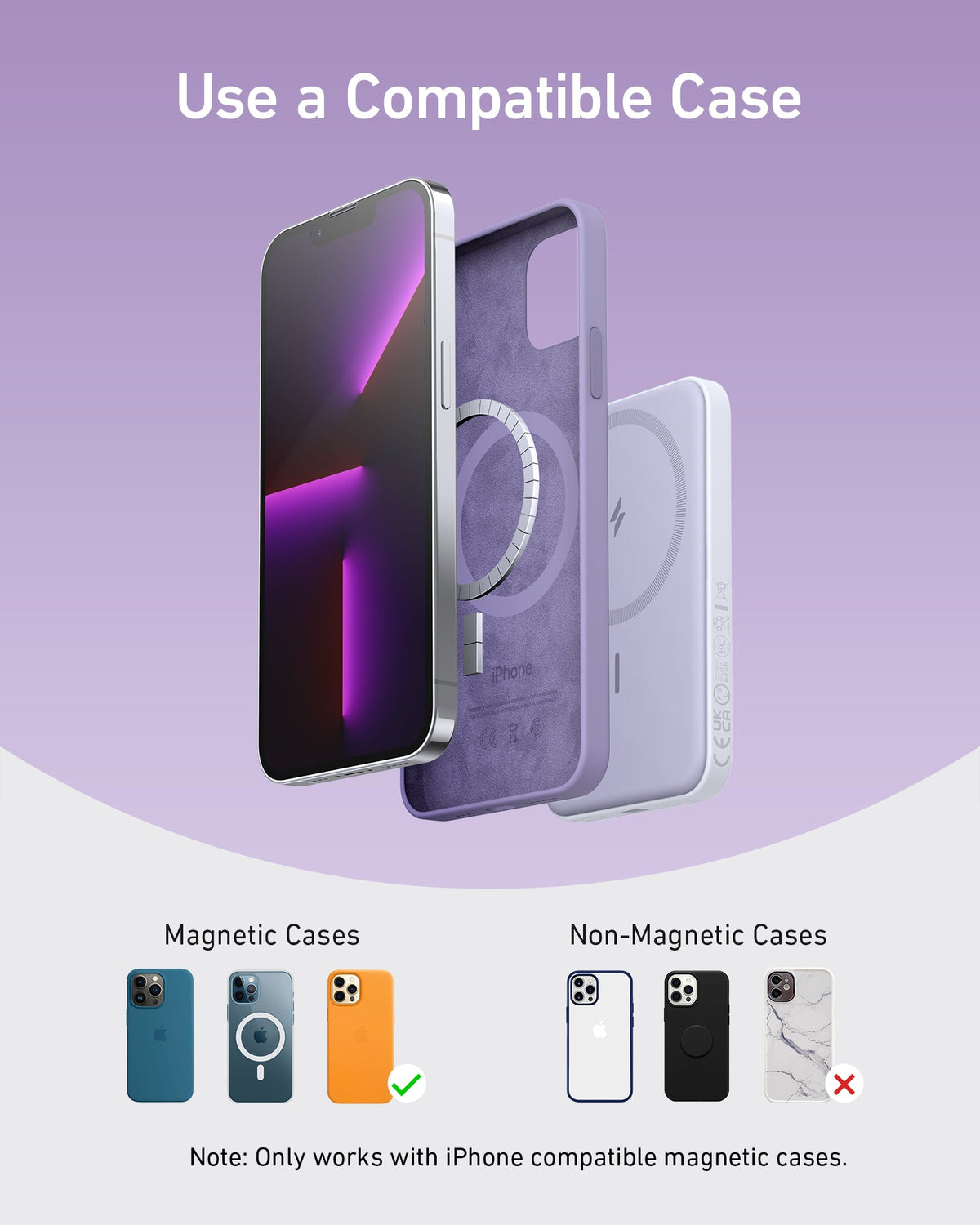 Purple power bank phone case compatibility.