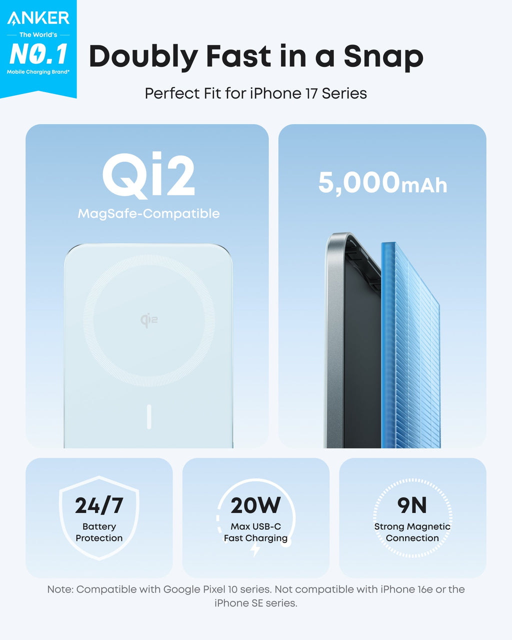 Pale blue power bank charging speed graphic.