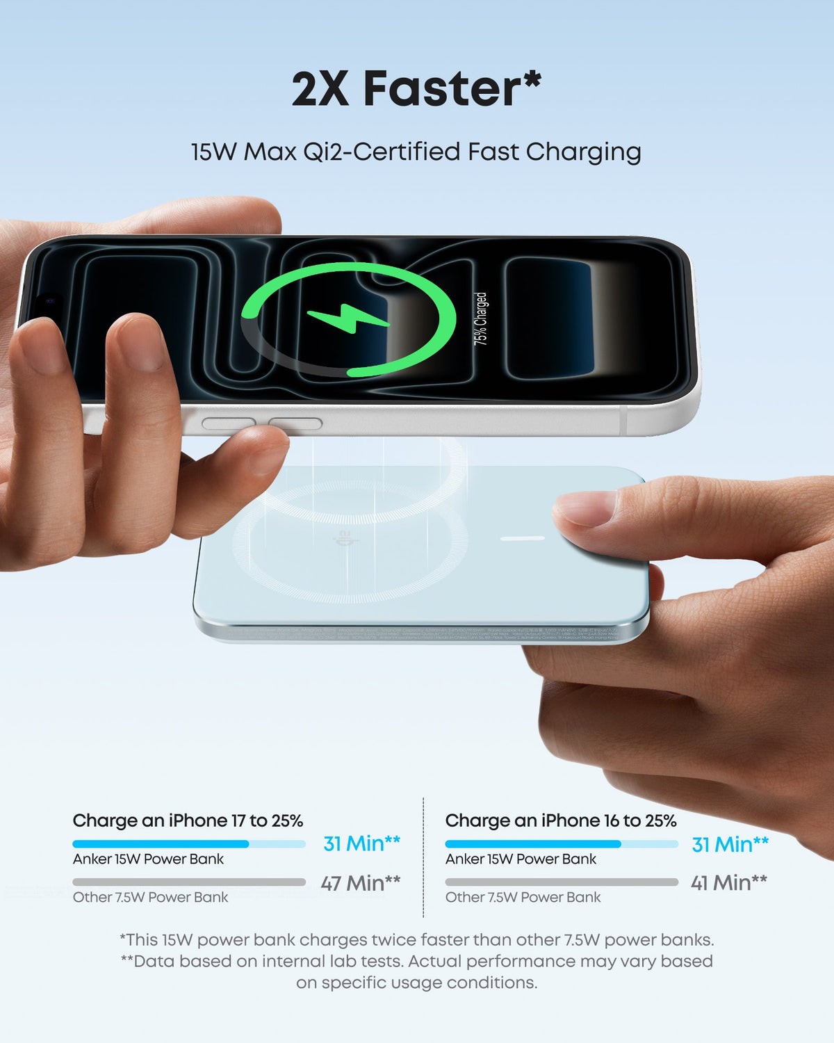 Pale blue power bank magnetic attachment graphic.