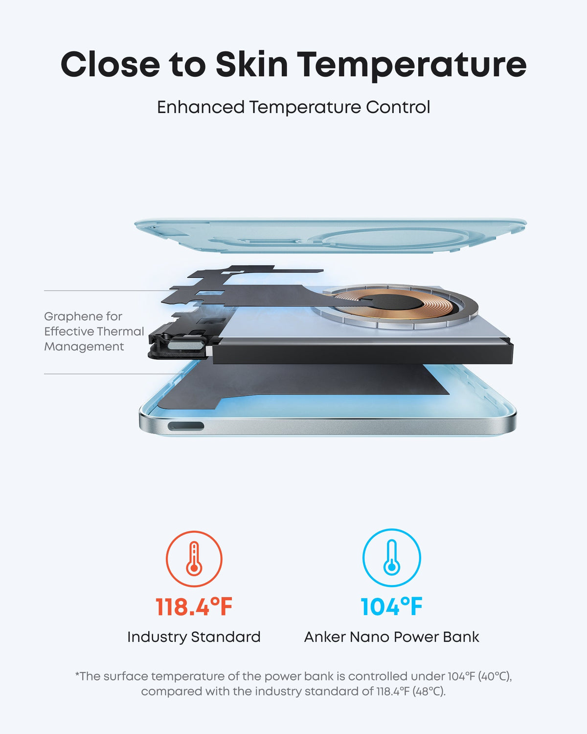 Pale blue power bank cooling graphic.