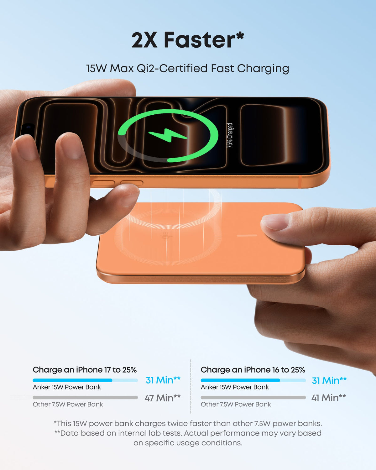 Orange power bank magnetic attachment graphic.