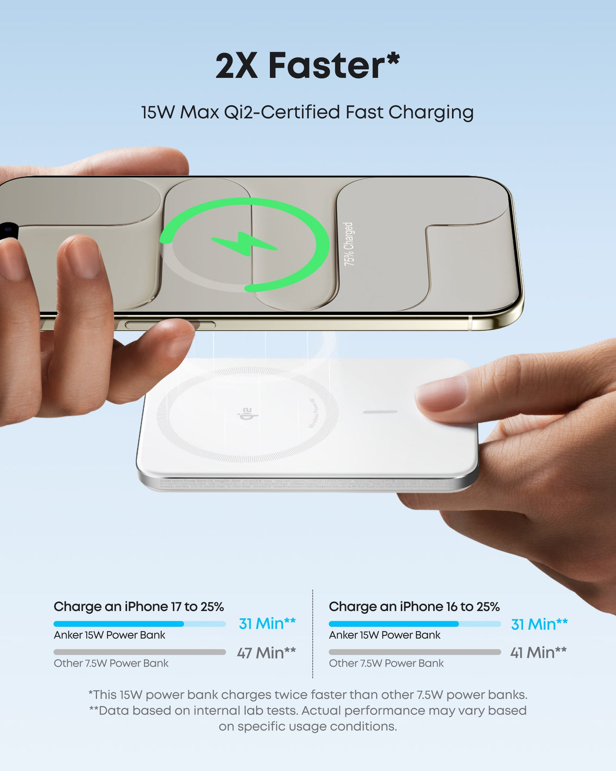 White power bank magnetic attachment graphic.