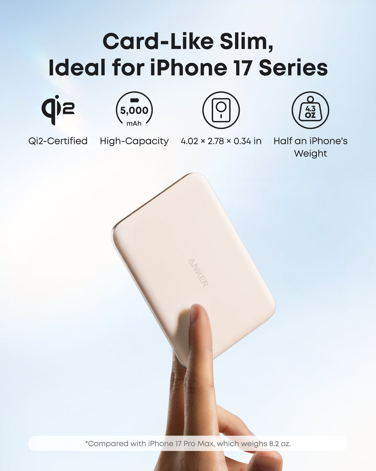Peach power bank slim profile graphic.
