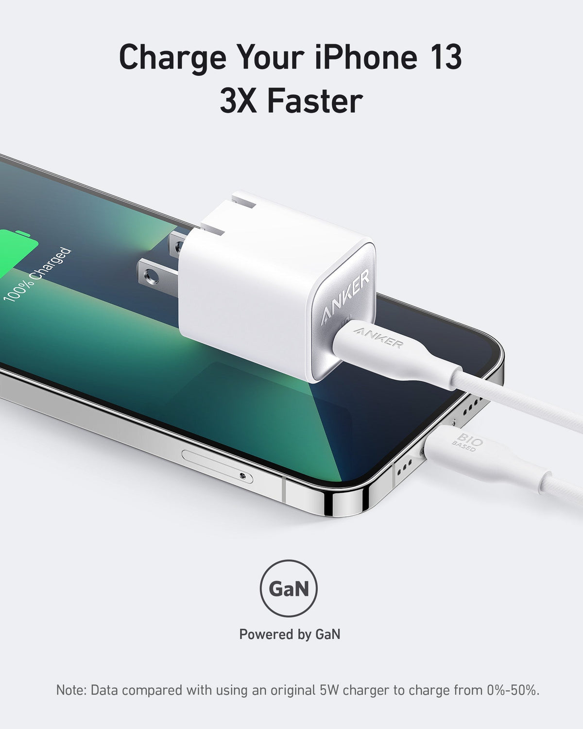 Pale green charger charging phone.
