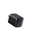Black dual-port wall charger.