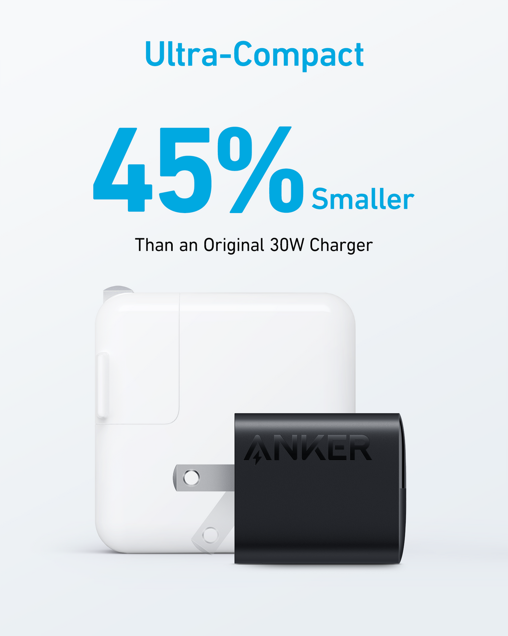 Black wall charger size comparison.