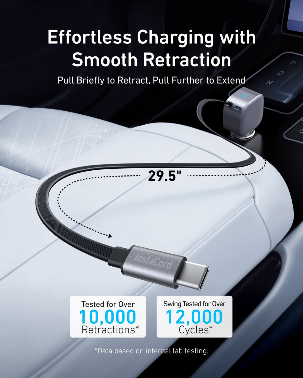 Retractable car charger cable graphic.
