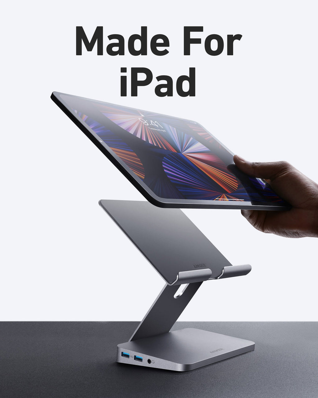 Tablet stand with iPad.