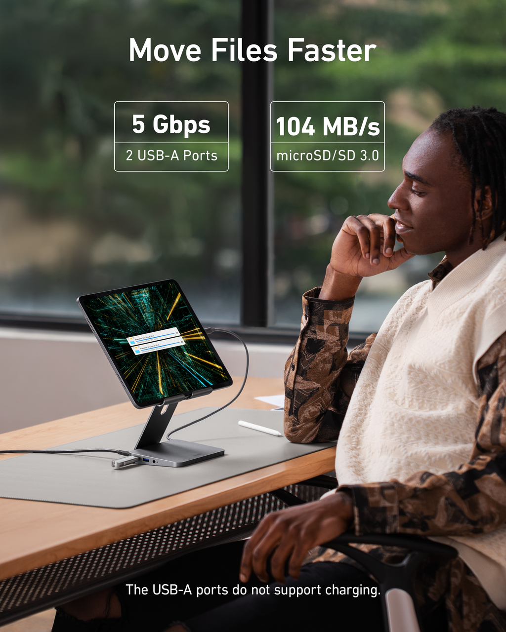 Tablet hub data transfer graphic.