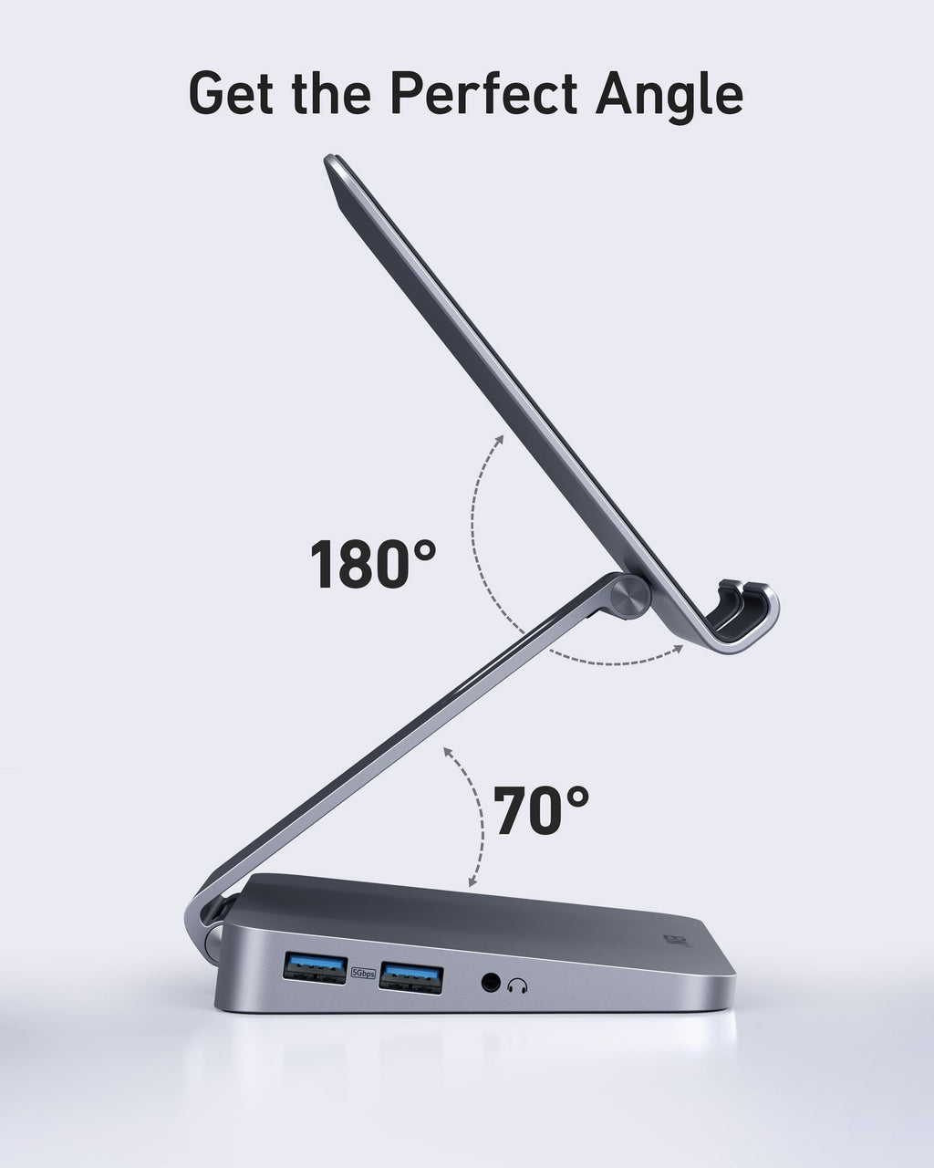 Tablet stand angle adjustment graphic.