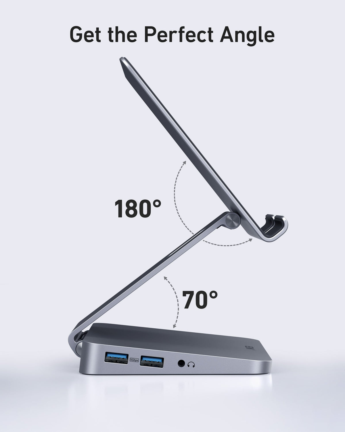 Tablet stand angle adjustment graphic.