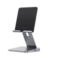 Tablet on adjustable stand.