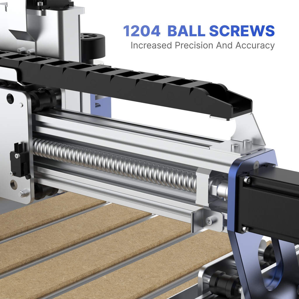 Close-up of CNC ball screws with feature information.