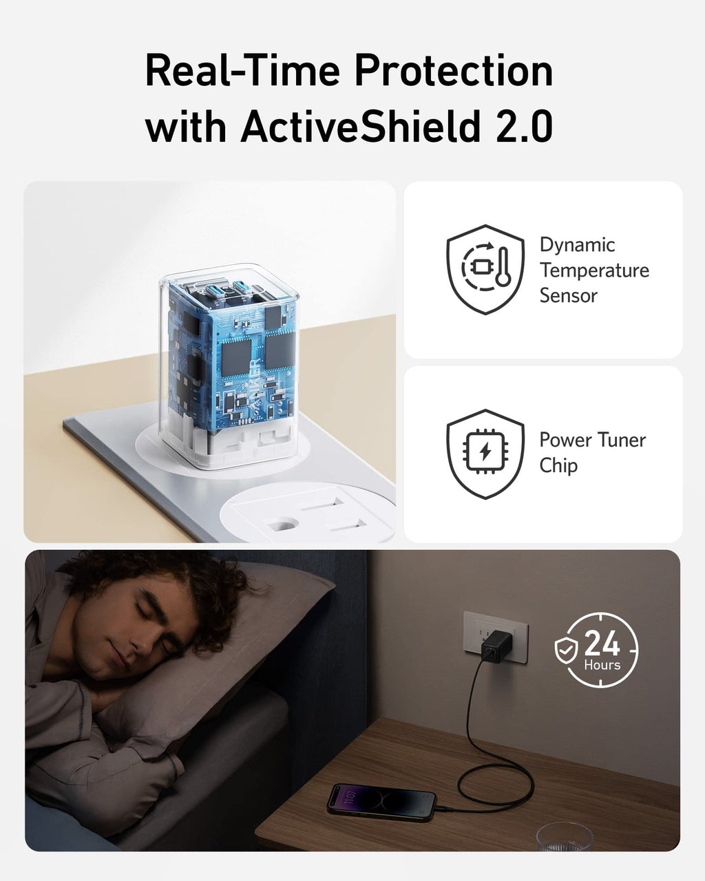 Black wall charger protection graphic.