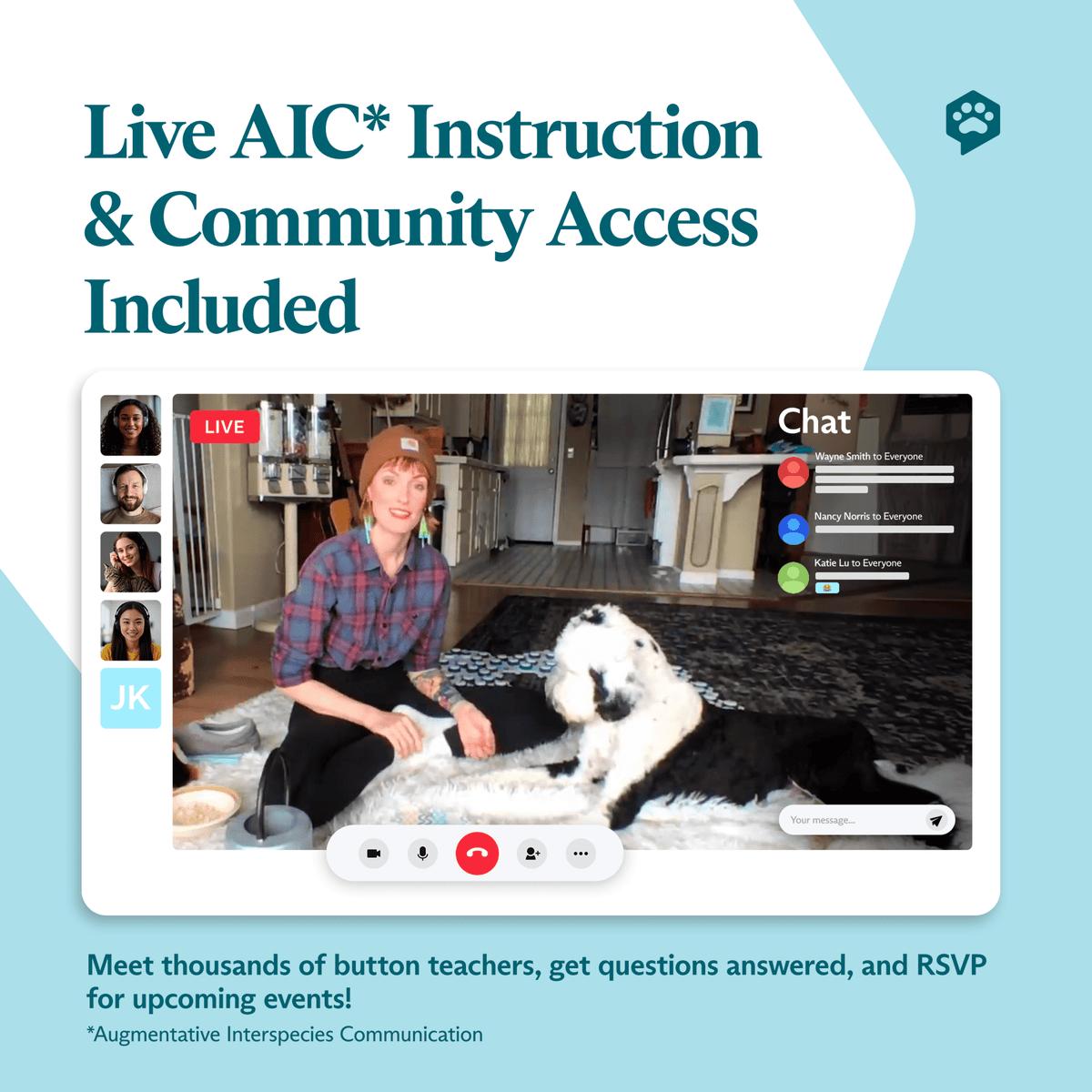 Pet communication instruction and community graphic.