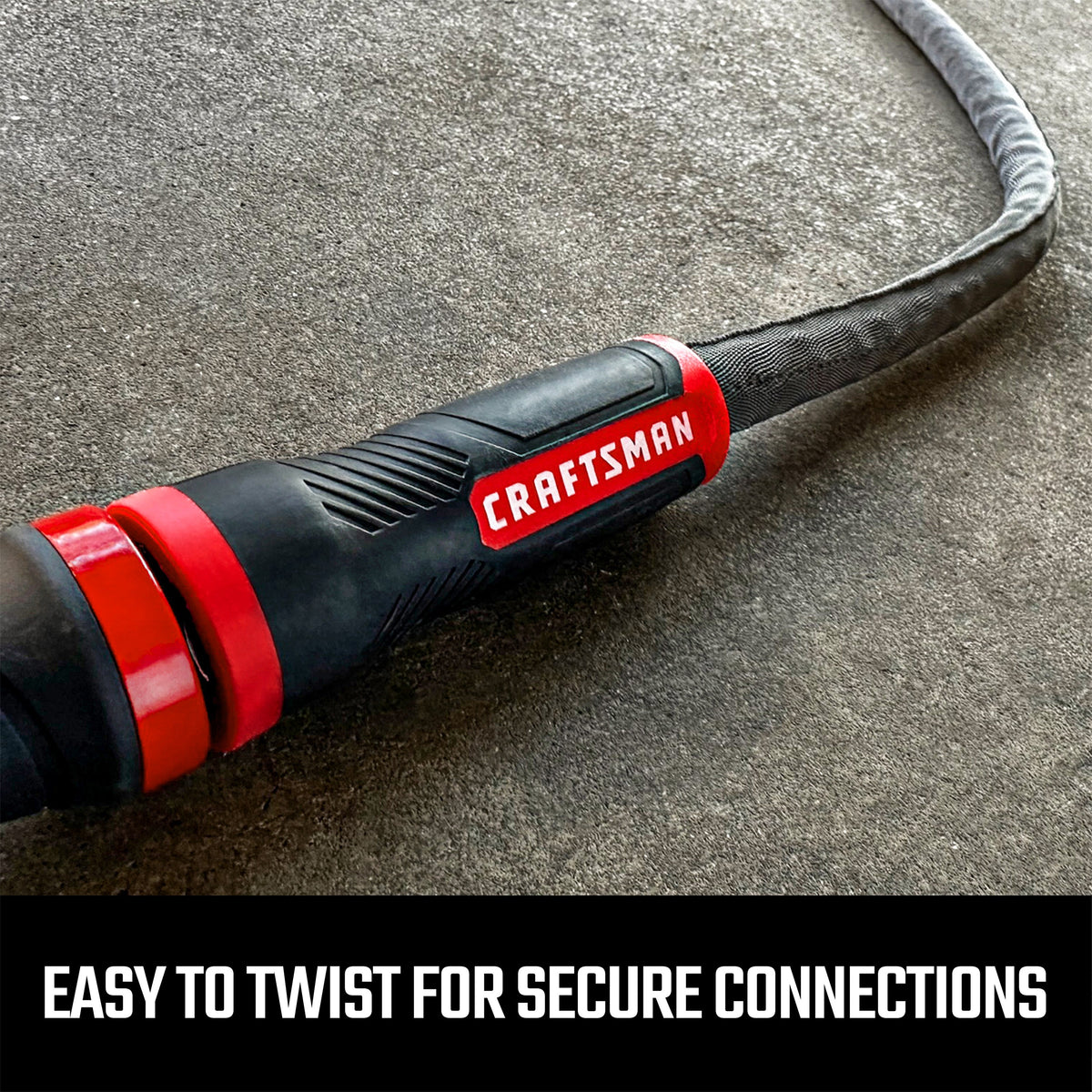 Close-up of Craftsman hose connector beside connection graphic.