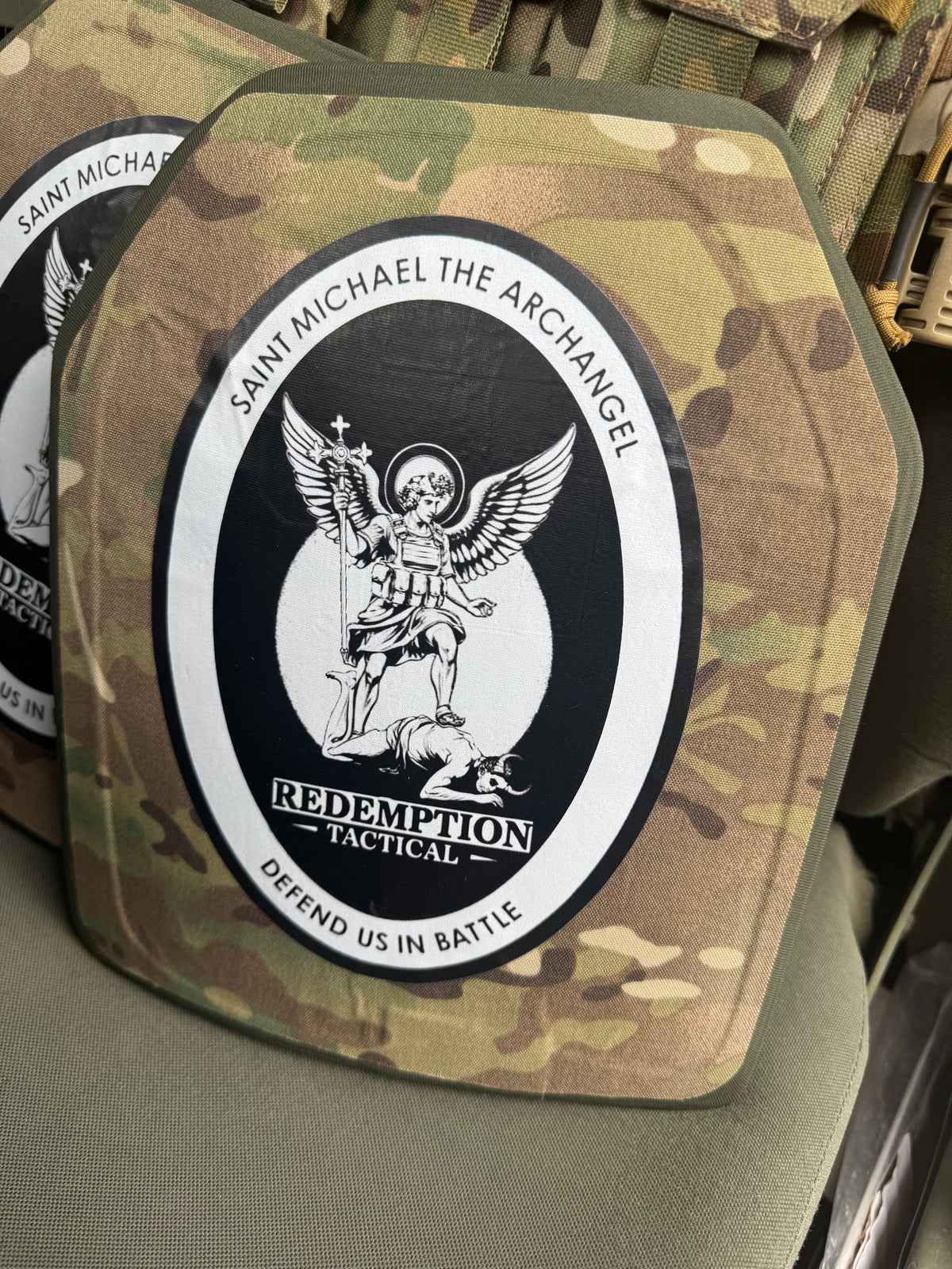 St Michael Archangel Plates Pair of 10x12 Level IV Ceramic PE Plates Ballistic FRONT AND BACK (SIZE SMALL to LARGE) Curved with Shooters Cut