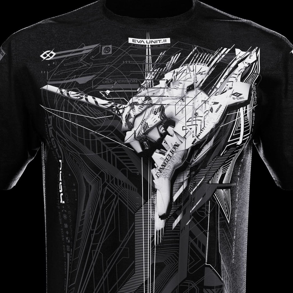 Close-up of upper front character artwork on black T-shirt.