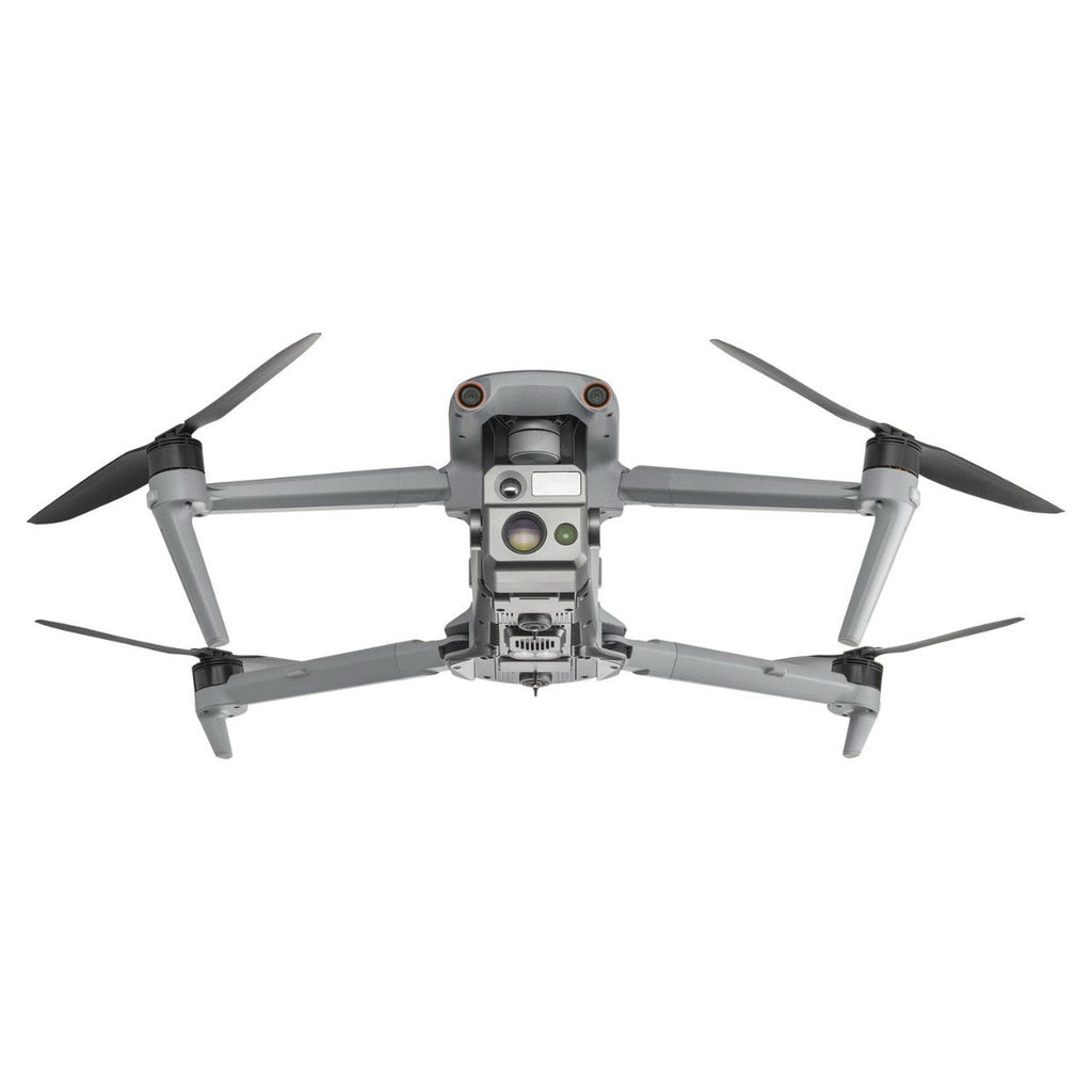 Gray drone angled on white background.