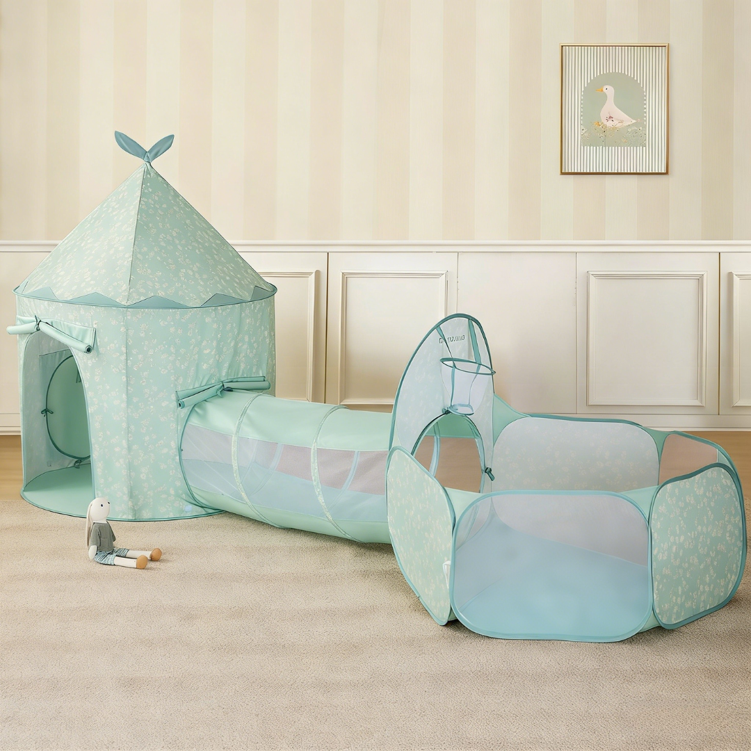 Mint green tent, tunnel and ball pit set.