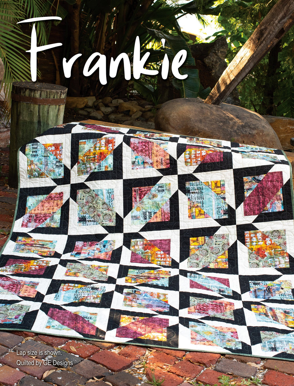 Multicolored patchwork quilt labeled Frankie.