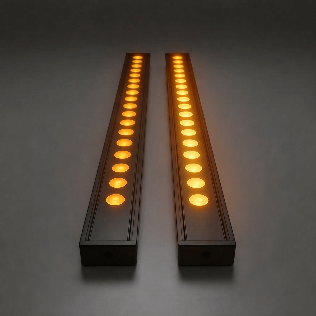 Two long amber LED light bars illuminated.
