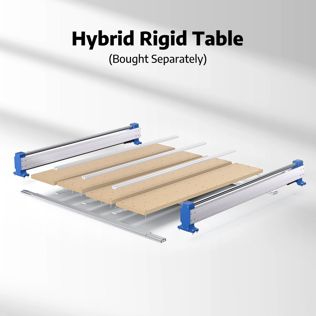 CNC router with hybrid wooden table and rigid table information.