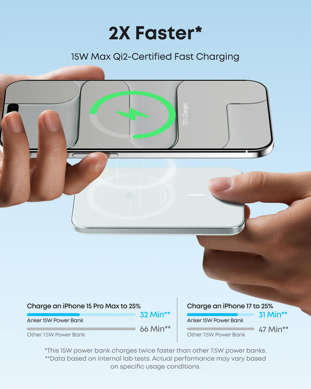 Pale green power bank magnetic attachment graphic.